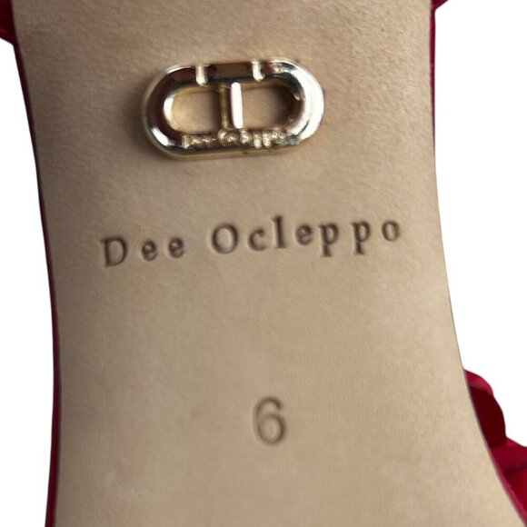 Dee Ocleppo Aurora Rosette-Appliquéd Satin Heel Sandal 6 Red Formal - Picture 5 of 5